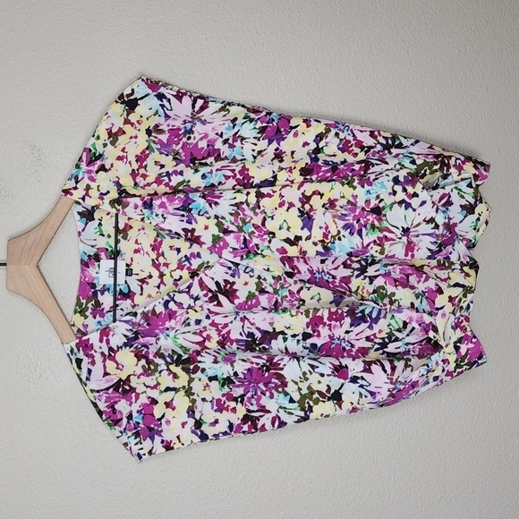 CAbi Eden Floral Multicolor Shortsleeve Wrap Top - Picture 1 of 10